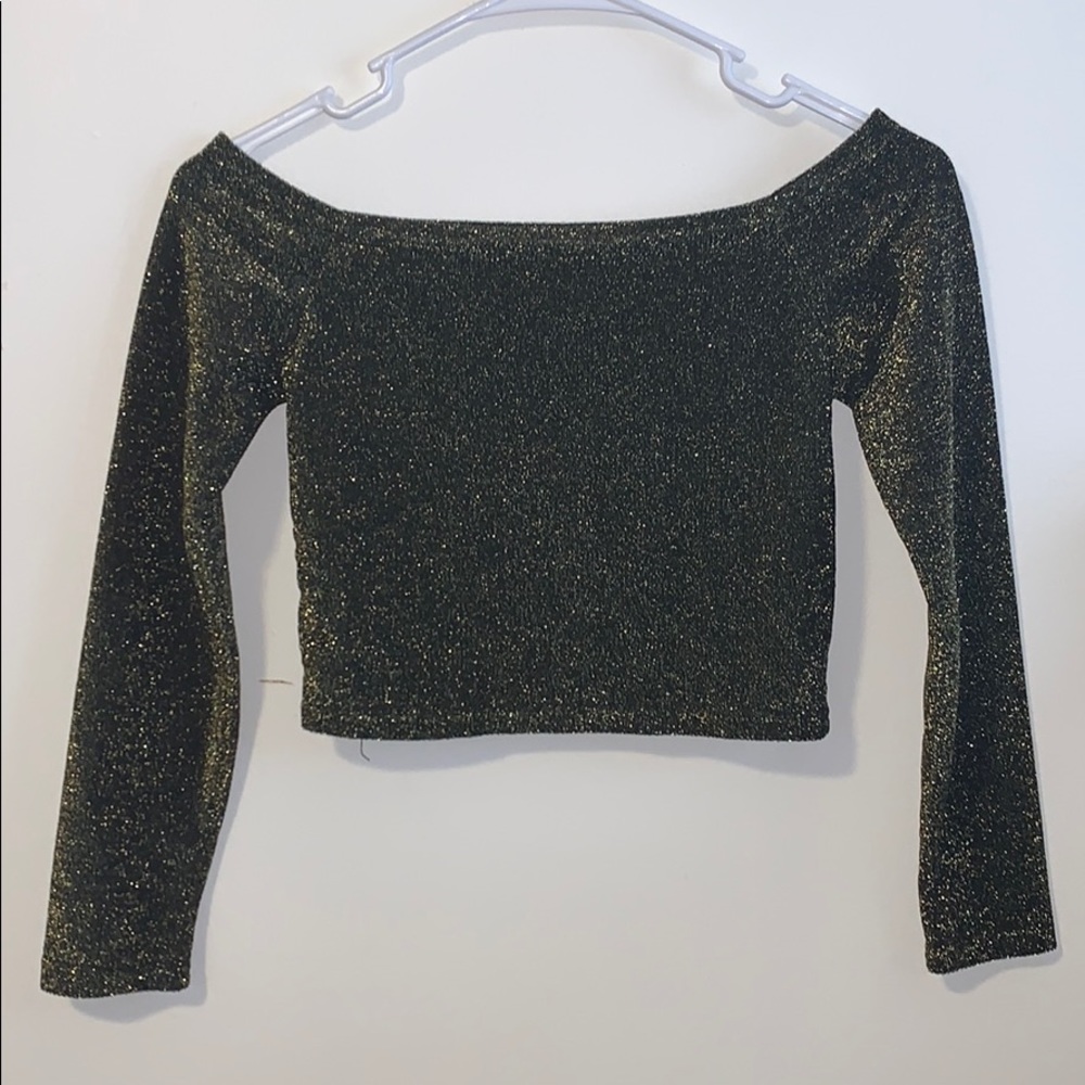 Gold & Black off the shoulder crop top